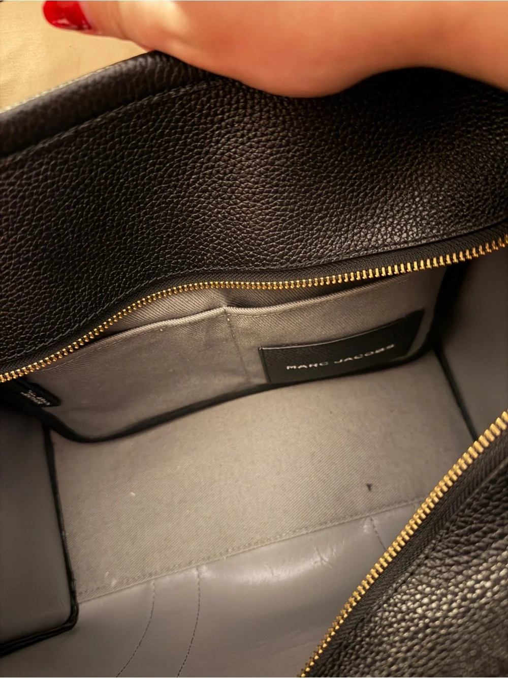 Marc Jacobs Black Pebbled Leather Tote Bag with Embossed Logo